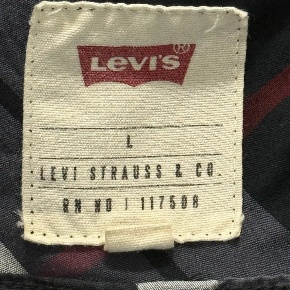 Levis Shirt Mens Large Black Gray Plaid‎ Button Down Long Sleeve Pocket Cowboy